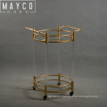 Mayco Brass Gold Finished Acrylic Rolling Serving Bar Cart with Tempered Glass and 4 Locking Caster Wheels for Easy Mobility